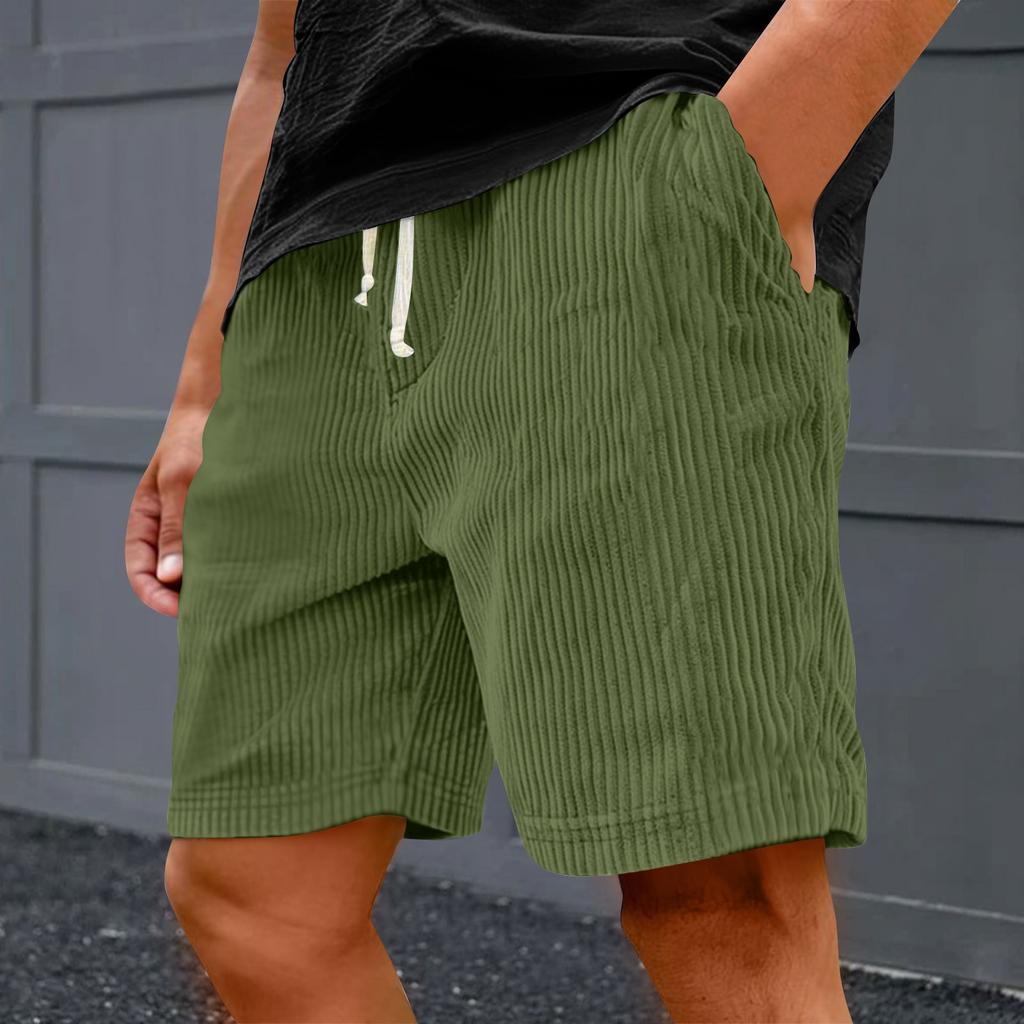 Men's Casual Shorts - Elastic Waist, Loose Corduroy, Trendy Multi-Pocket Shorts