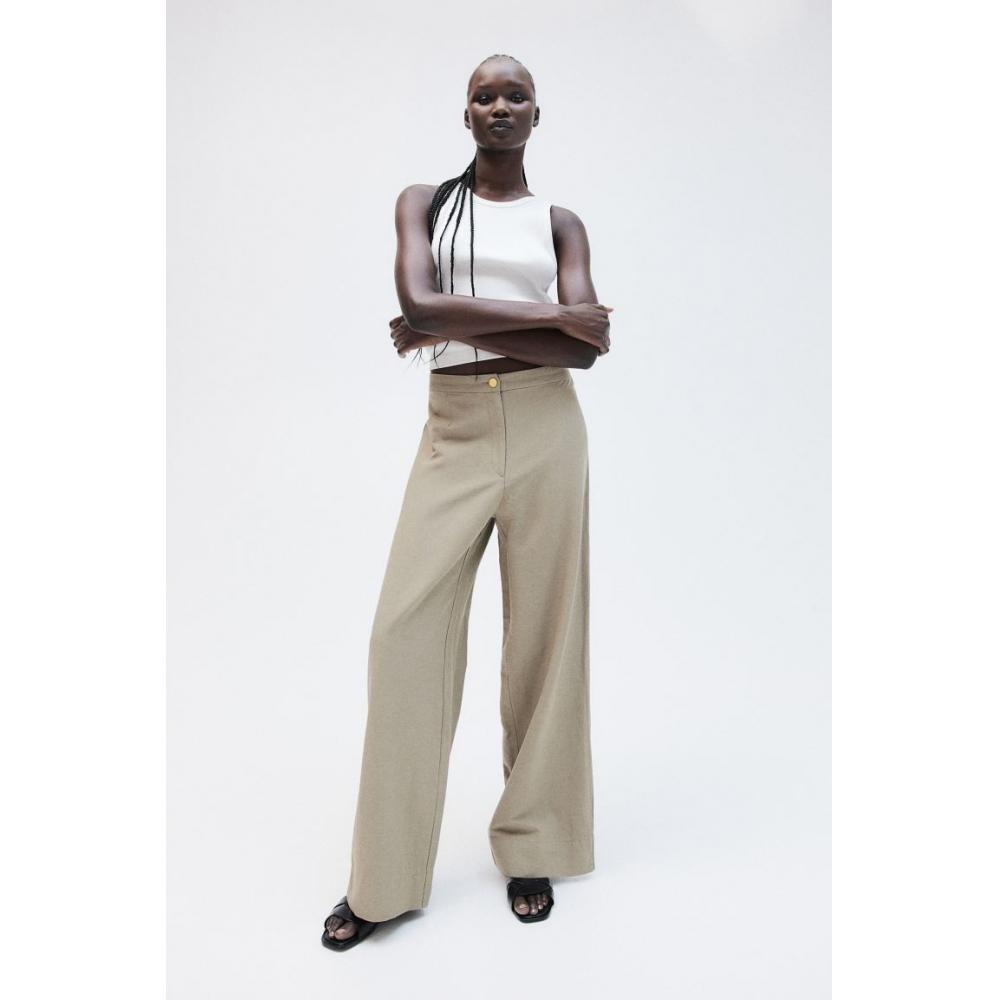 

Брюки из смесового льна HM бежевые