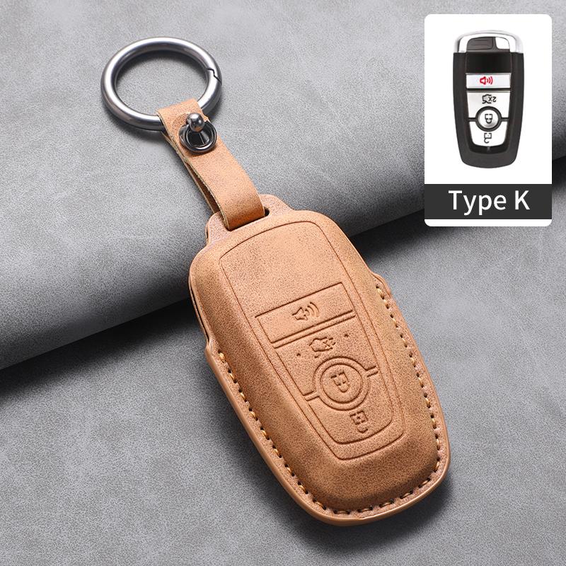 4 5 Buttons Leather Car Key Case Cover for Ford Fusion Mustang Edge Explorer Focus F150 F250 F350 F550 Escape for Lincoln Mondeo