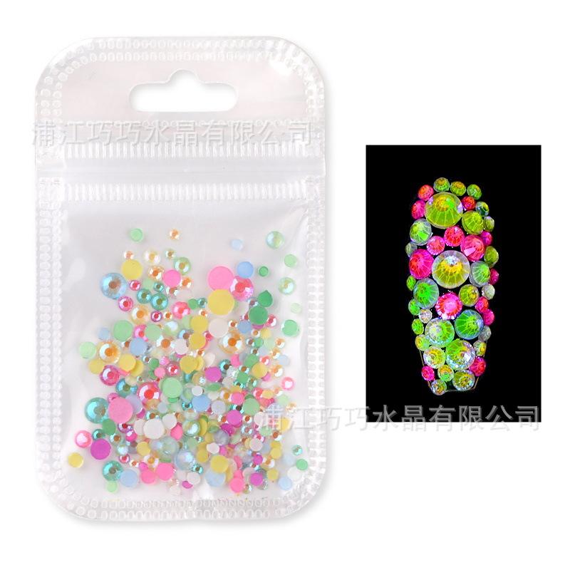 Internet Celebrity Luminous Manicure Diamond Fluorescent Rhinestone Mixed Multi-Size Packaging Diy Accessories 8 Colors Optional