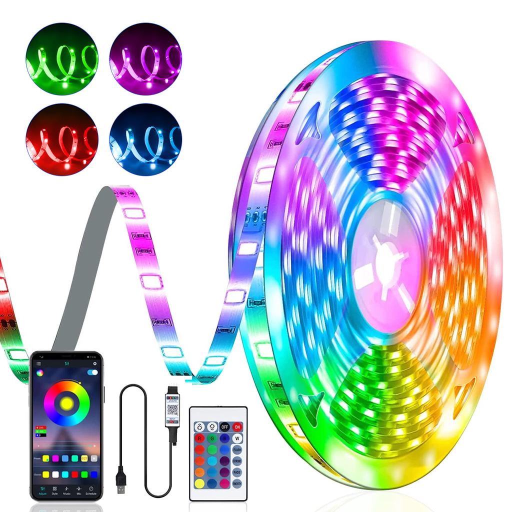 USB RGB Led Strip TV Backlight , 1M-30M 5V Music Sync APP Color Changing, LED Lights for Room Home Party Bedroom Decoration