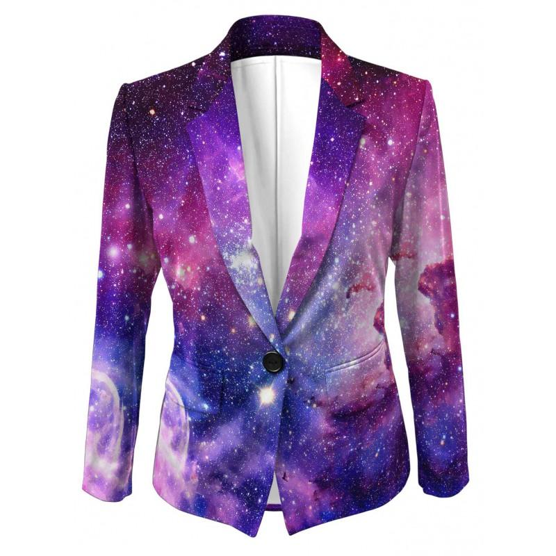 Womens Gradient Starry Sky Print Blazer Slim Fit Business Casual Jacket With Notched Lapel Single Button