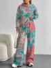 Europe, America Autumn and Winter 1116 Casual Retro Flower Long-sleeved Suit Women's Hooded Sweater Trousers Two-piece Set