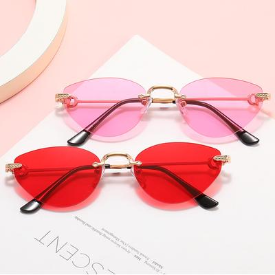 Cat Eye Shape Rimless Sunglasses For Woman European American Style Sun Glass For Men Vacation Travelling Female Sunglass