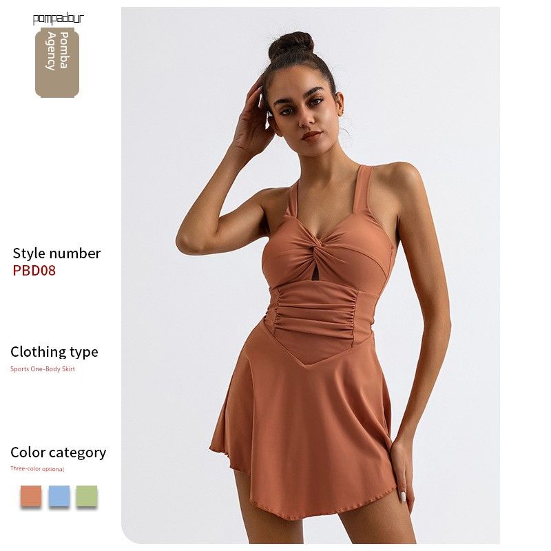 With Detachable Chest Pad Cross-Border Foreign Trade Exercise Workout Quick-Drying Beauty Back Dress with Leggings Tennis Skirt Beach Skirt