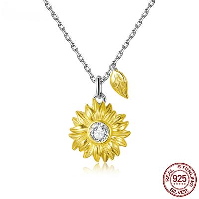 Silberne Sonnenblumen-Halskette, 925er Sterlingsilber, goldfarben, Glücksbringer-Halskette, Geschenk für Frauen, modischer Halskettenschmuck