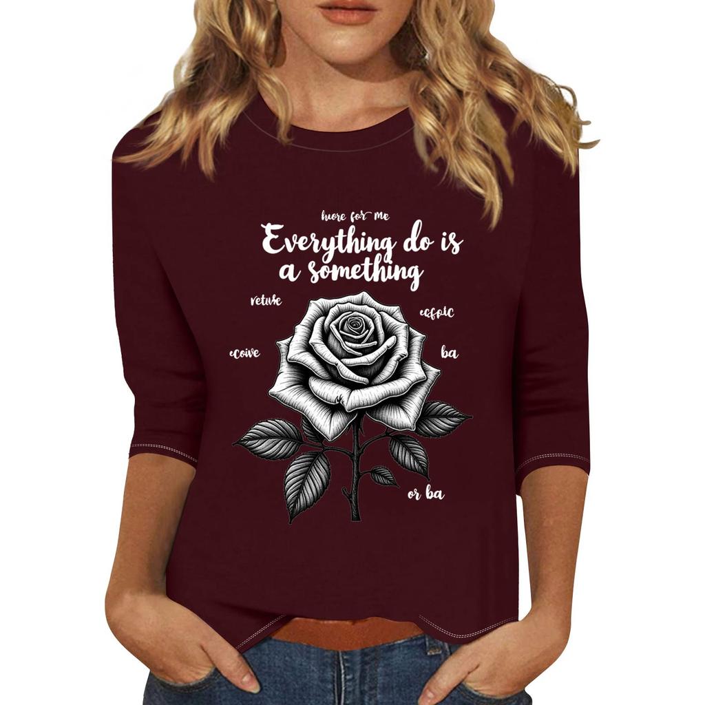 Modisches, lässiges Pullover-Oberteil mit Dreiviertelärmeln und bedrucktem Kragen für Damen