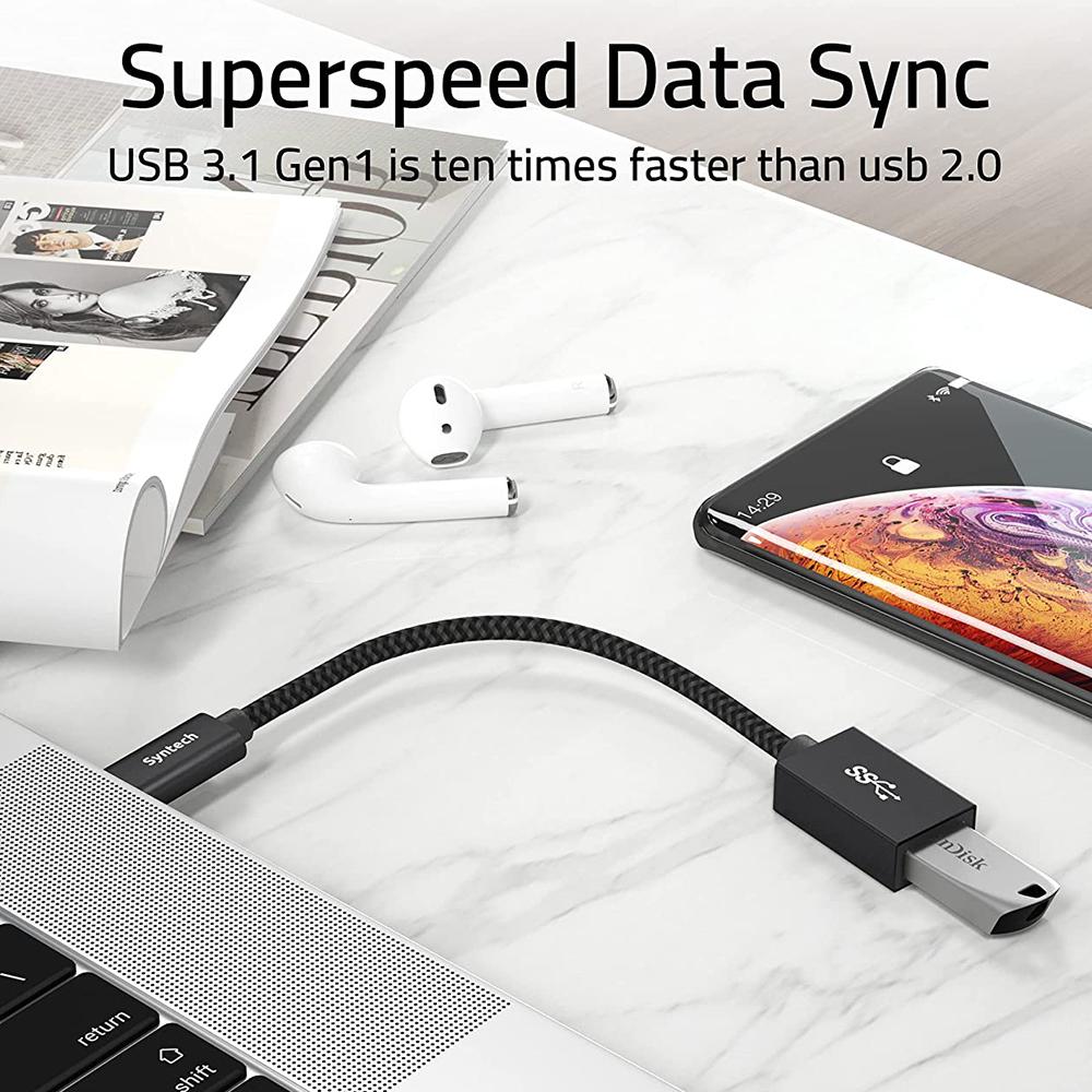SYNTECH CA2Black 2 Stück USB-C Stecker auf USB-A Buchse Konverter Wärmeableitender Aluminiumlegierungsadapter