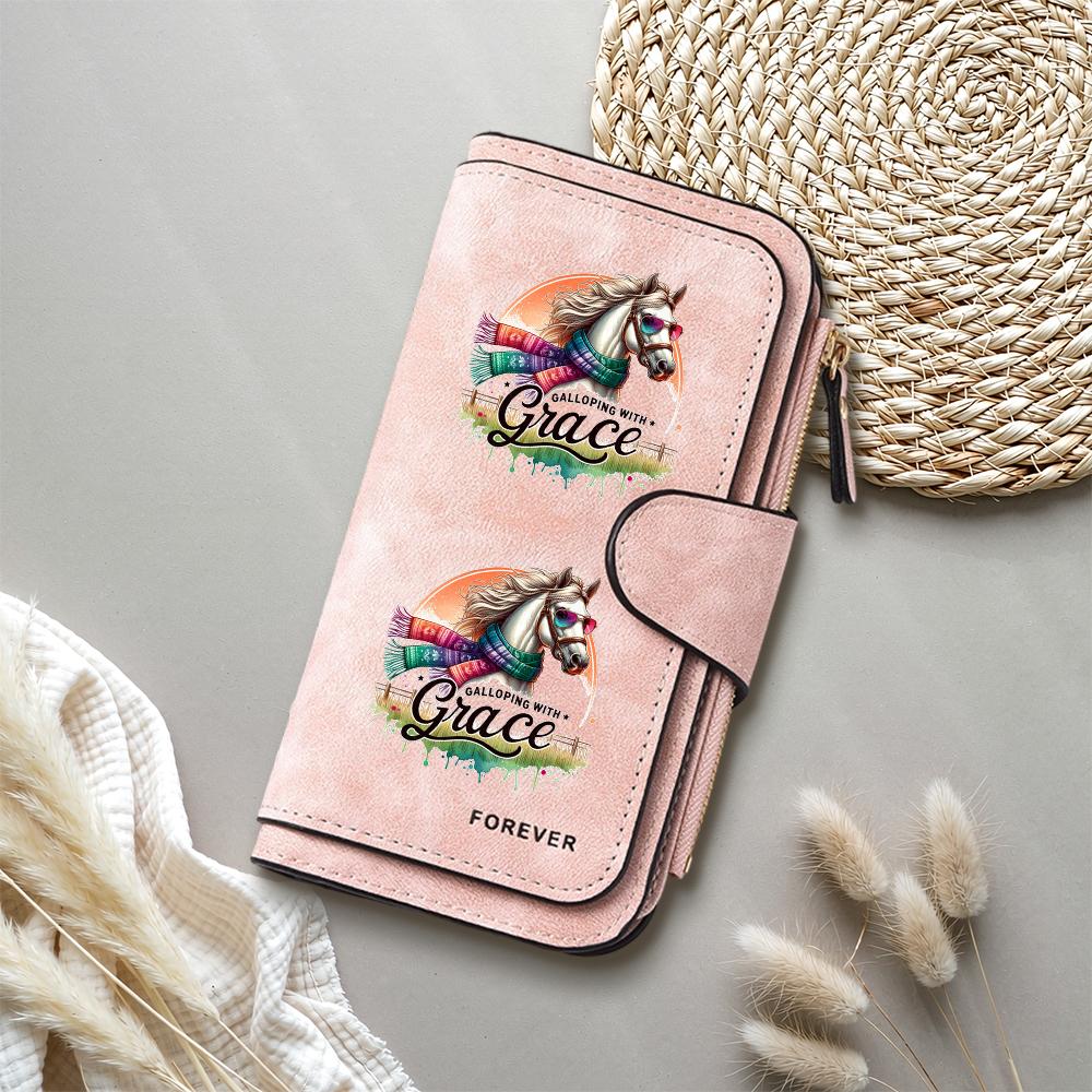 Fashion Women Horse Printed Wallet Large Capacity Multi Card Slots Long Purse for Daily Use