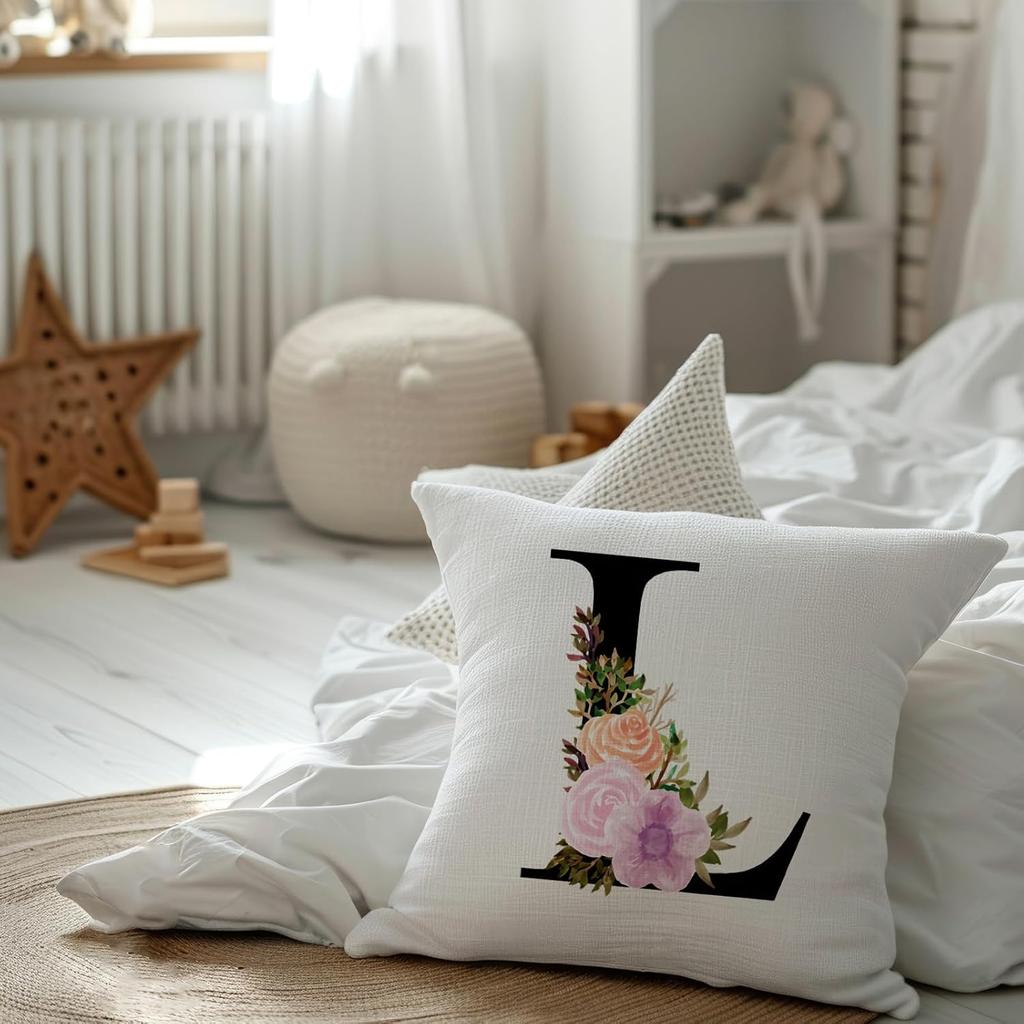 Initial Pillow Covers 18x18 - Monogram L Pillow Cover, Initial Letter Throw Pillow Cover, Monogram Pillow Case L, Monogrammed Gifts for Women, L