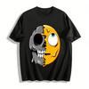 Melting Half Skull Emoji Print Trendy Casual Short Sleeve T-Shirt Pure Cotton T-shirt