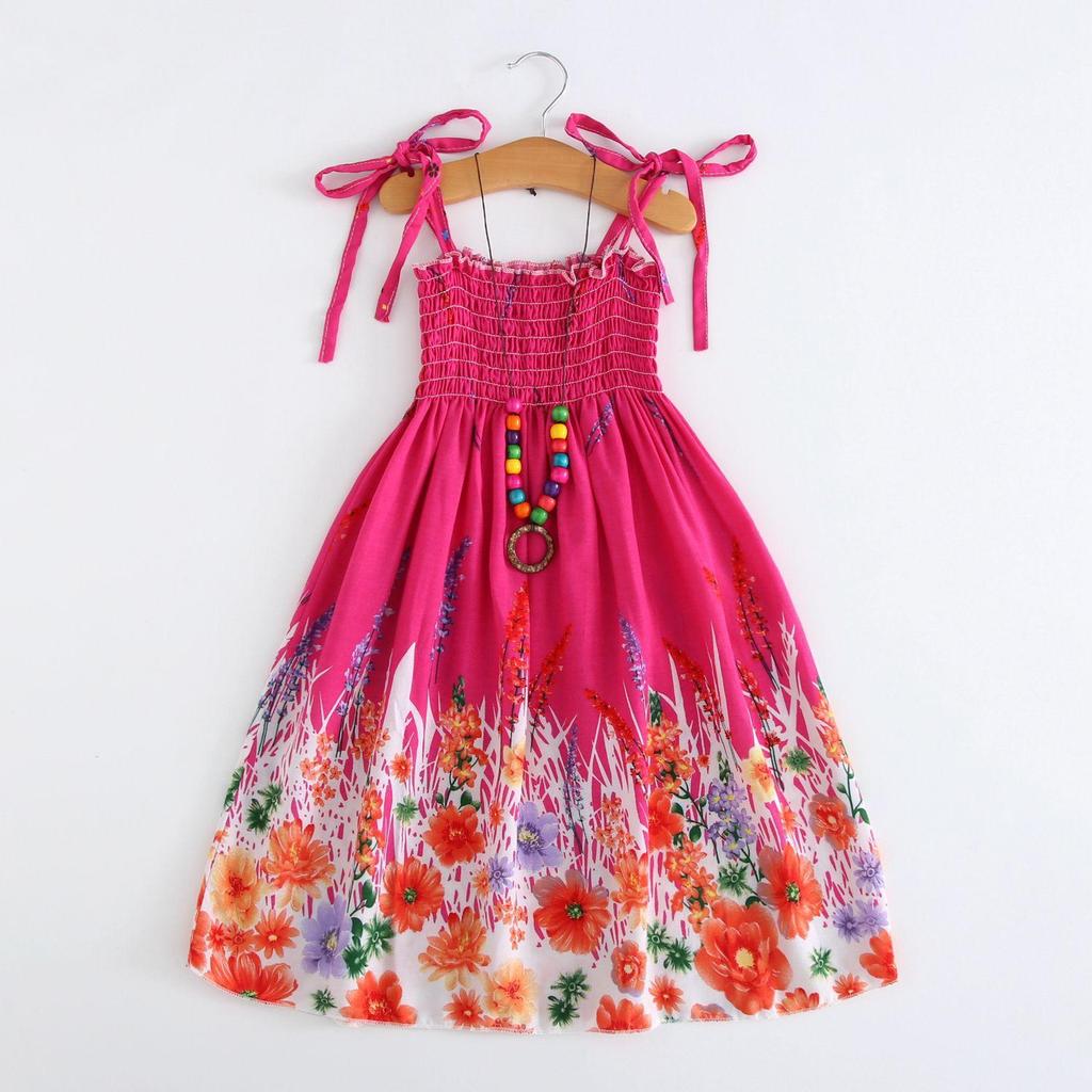 Summer Girls Floral Dress Sling Ruffles Bohemian Beach Princess Dresses for Girl Clothing  2-12 Years