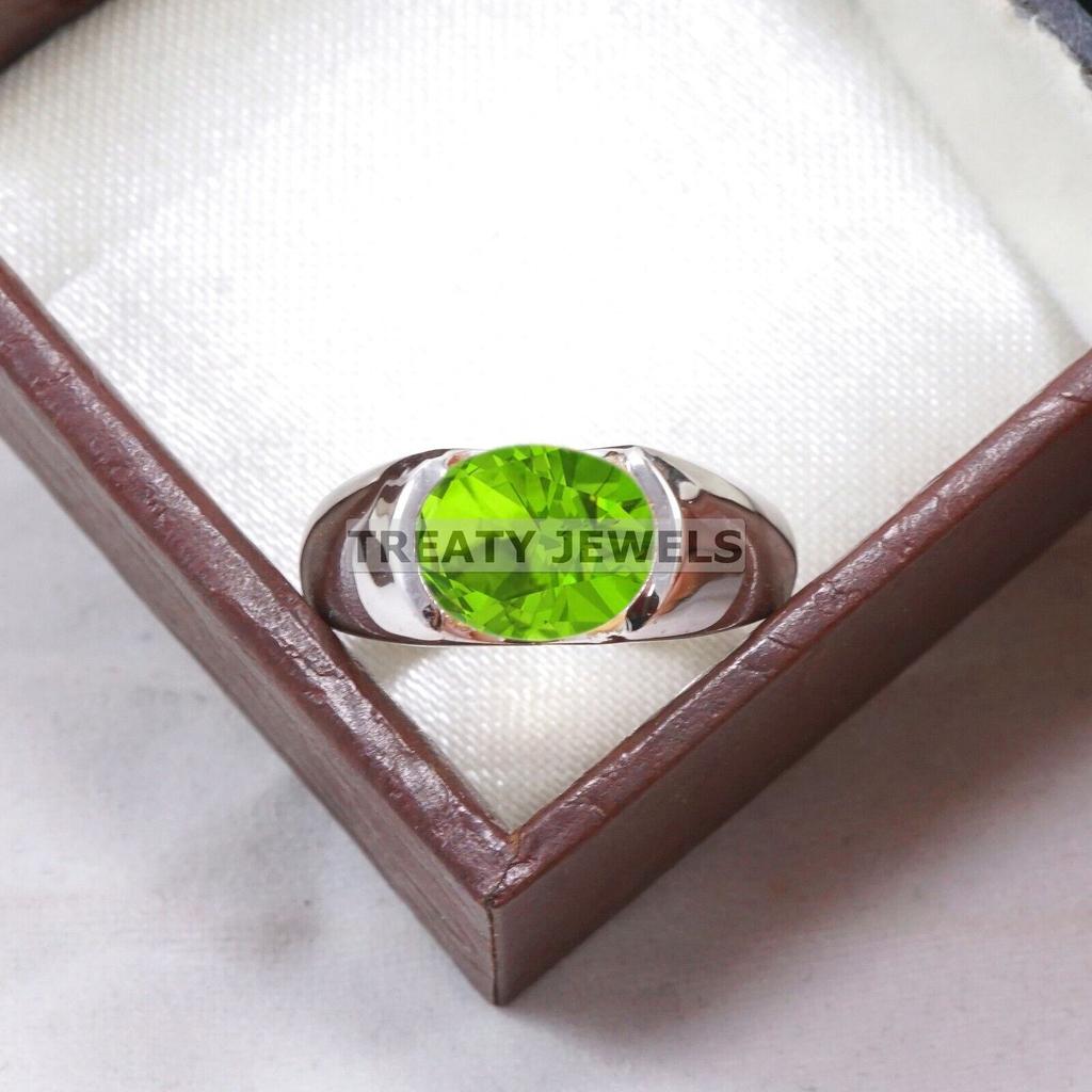 Peridot Oval Cut Gemstone With 925 Sterling Silver Ring For Men's #B476 JL375683919176