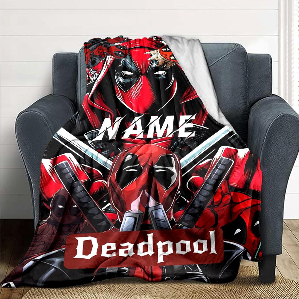 Custom Name Deadpool Movie Poster blanket for Couch & Bed, Plush Cozy Fuzzy Blanket Super Soft & Warm Blankets for Fall and Winter. 090819