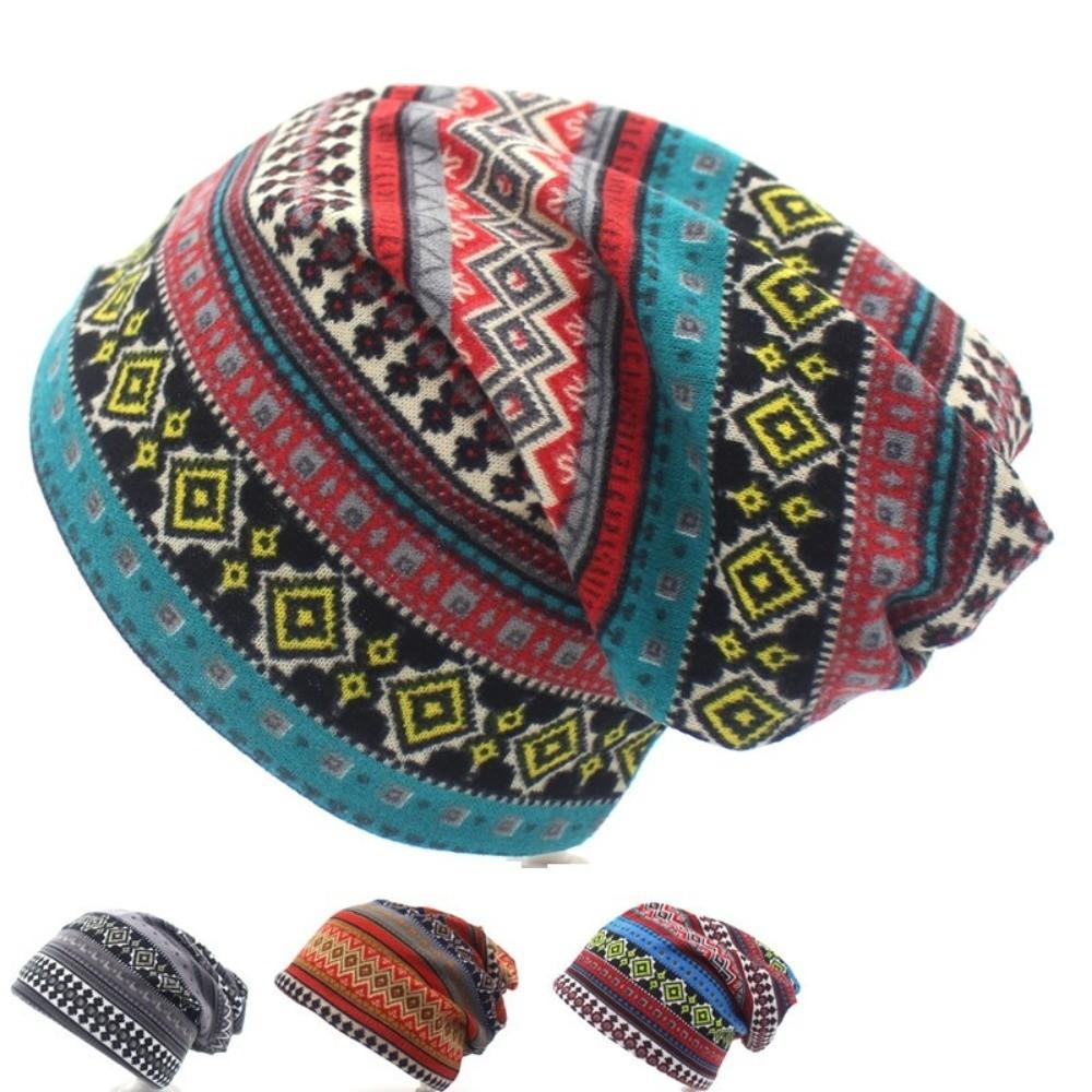 Contrasting Colors Turban Hats Plaid Print Casual Hedging Cap Gifts Pullover Hat  Autumn and Winter
