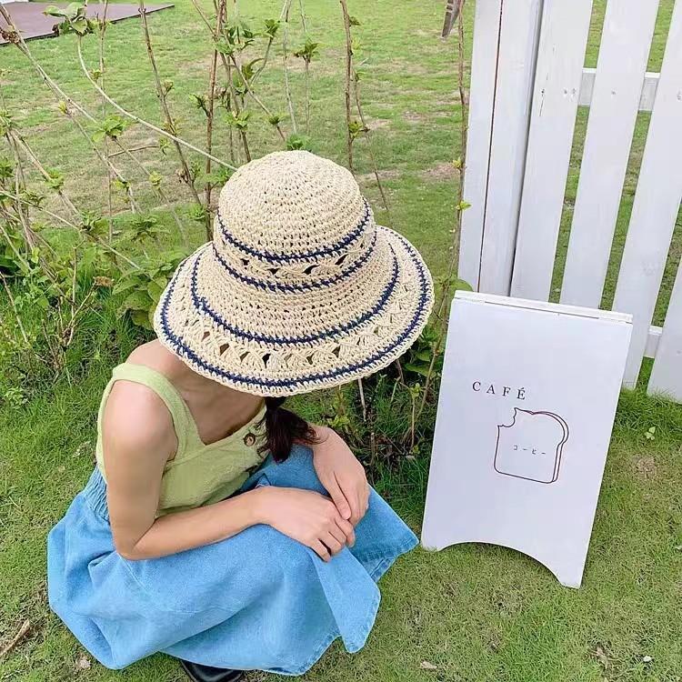 Straw hat female sunshade sunscreen big eaves ins small fresh spring and summer travel beach vacation sweet Mori versatile display