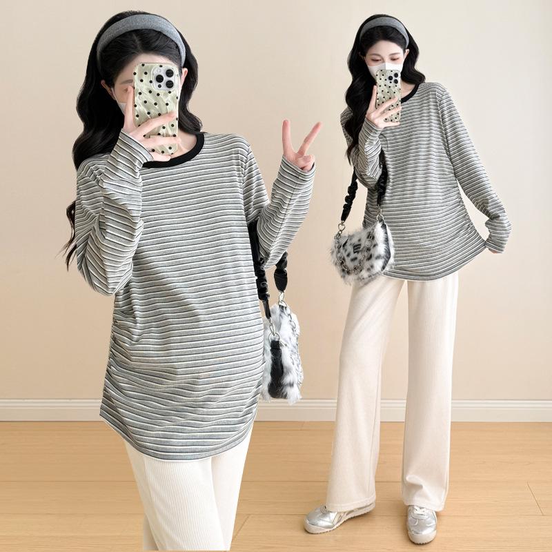 2026 Spring Korean Style Striped Long Sleeve Maternity Knit Top 3XL