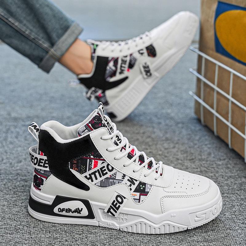 Men's High Top Sneakers Fashion Leather Casual Ankle Boots Street Skateboard Shoes for Men Lace Up Platform Shoe Tenis Masculino