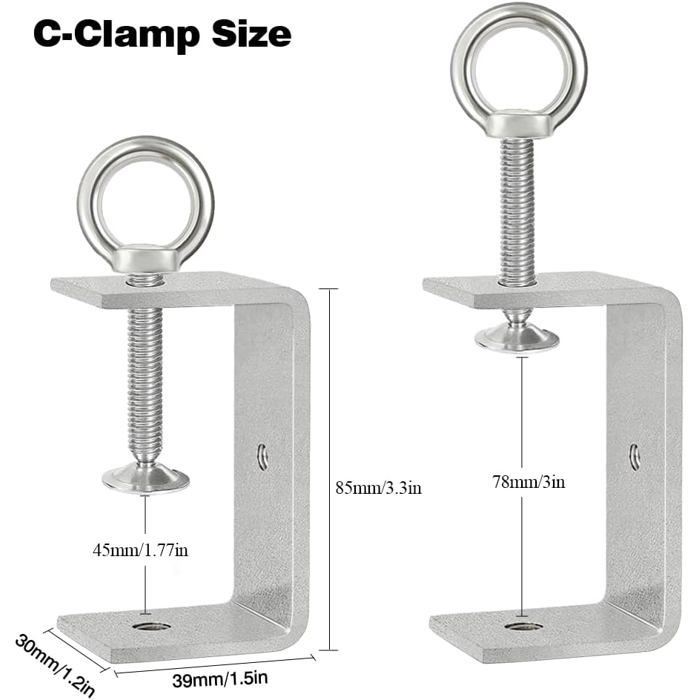 Serre-joints en C inox 85 mm - Lot de 2, plage de serrage 45–78 mm, vis réglable