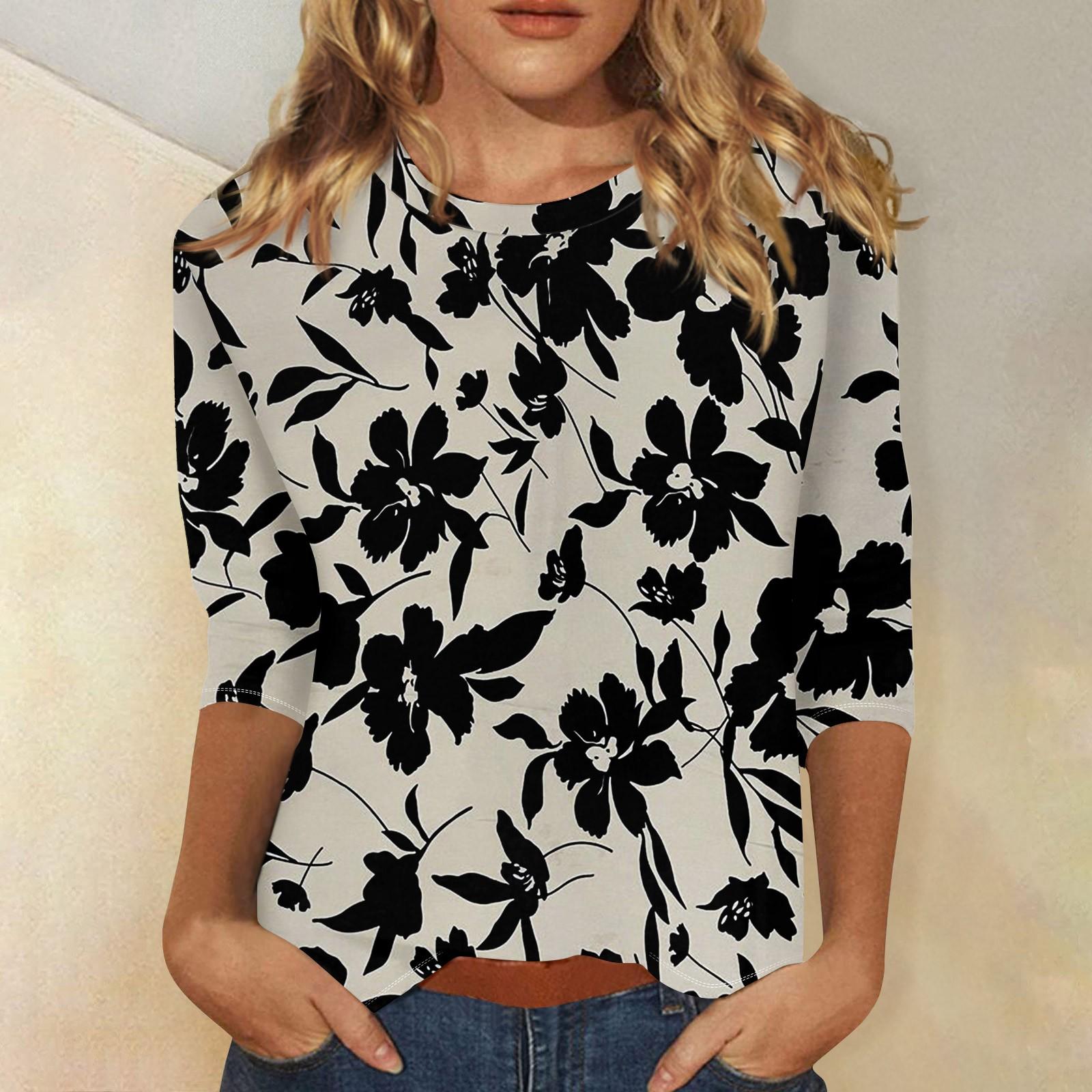 

Женский повседневный свободный топ с принтом и круглым вырезом, с рукавами три четверти, футболка XXL