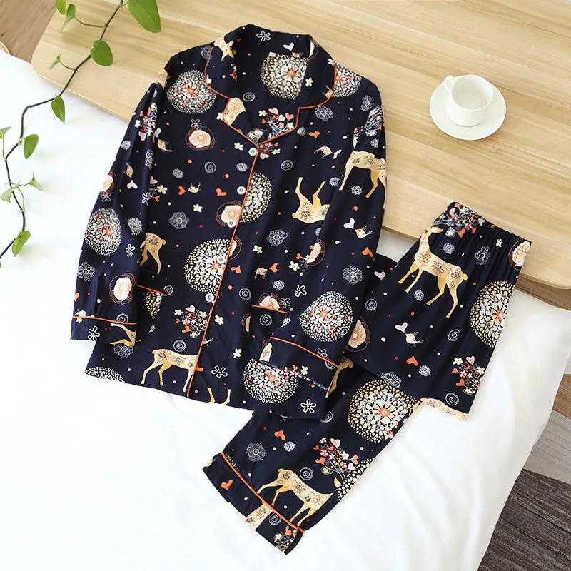 Spring and Summer 100% Viscose Pajamas Two-piece Long-sleeved Trousers Women's Flowers Comfortable Plus Size Homewear Suit