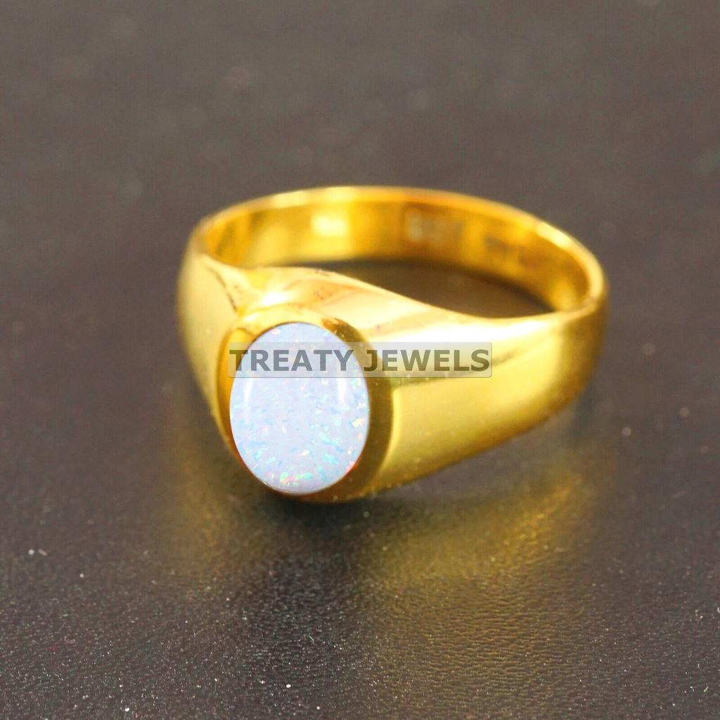 Opal Oval Cut With 925 Sterling Silver Gold Plated Ring For Men's #B366 JL375682065238
