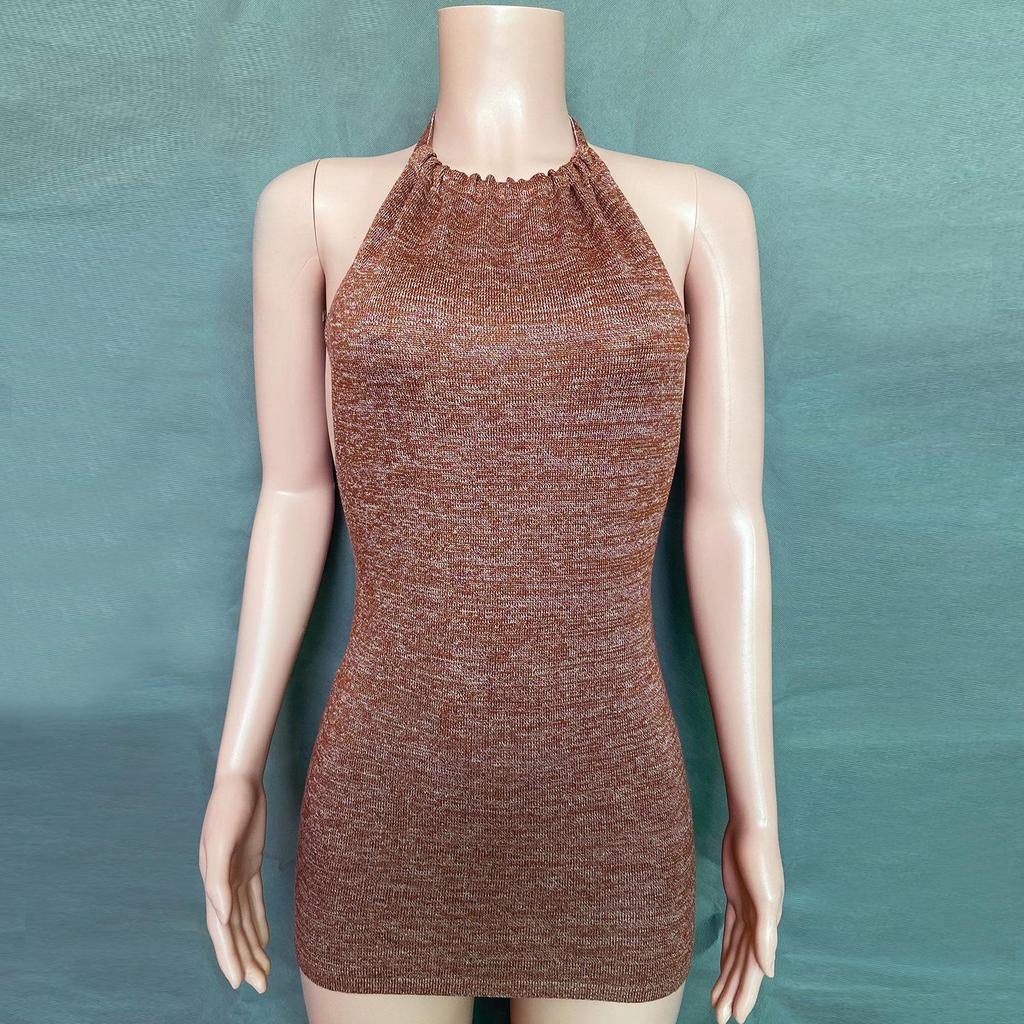 2024 Summer Women's Fashion Lace-up Halter Knit Slim Fit Open Back Dress