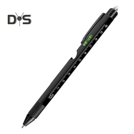 

Многоцелевой инструмент ручка для мужчин светодиодная подсветка отвертка линейка стилус уровень открывалка для бутылок гаджеты 9-в-1 мультитул ручка чёрный