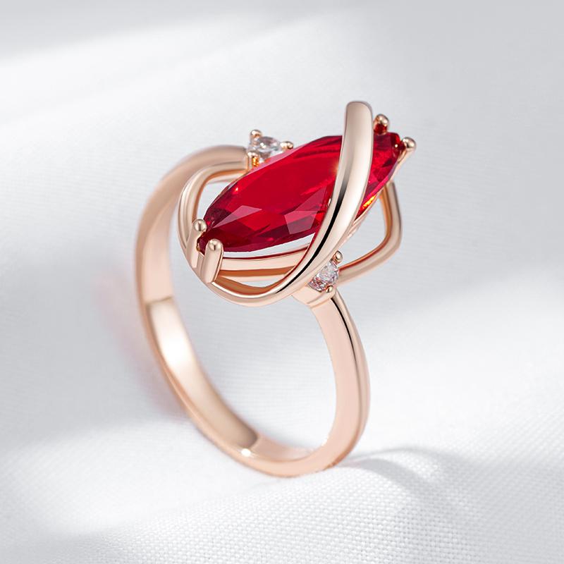 Shiny Red Natural Zircon Rings For Women Fashion Geometry  Rose Gold Color High Quality Daily Fine Vintage Jewelry