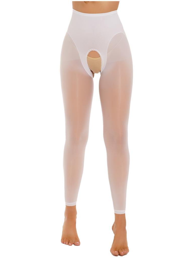 Ladies See Through High Waist Skinny Pants Open Crotch or Regular Stockings Honeymoon Gift
