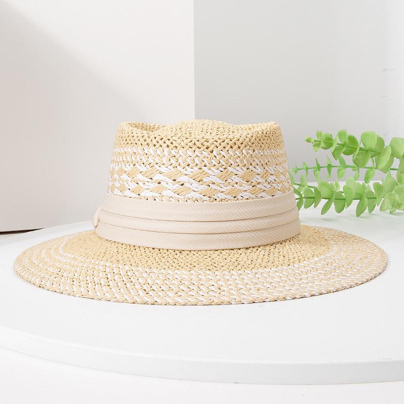 New Spring And Summer British Style Color Matching Hand-Woven Straw Hat Children Travel Vacation Visor Big Edge
