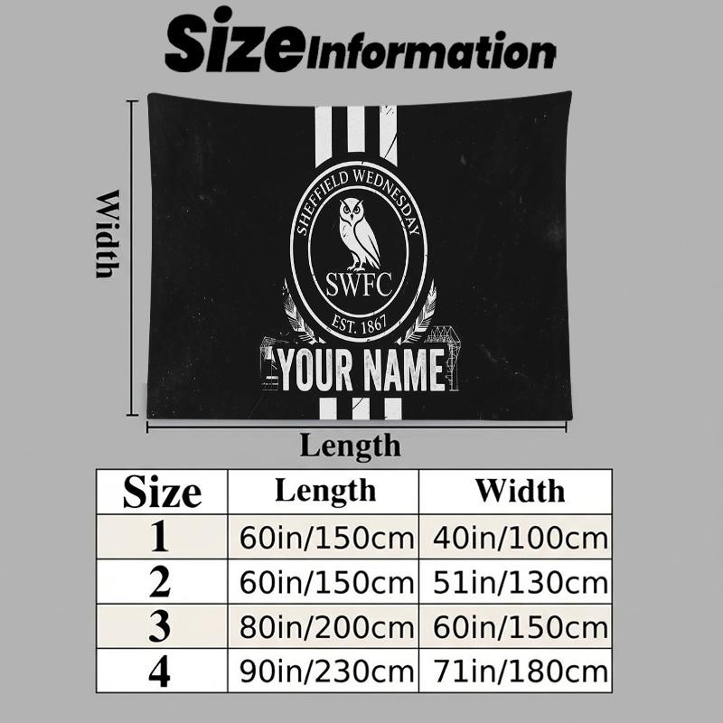 Custom Name Sheffield Wednesday Football Club Printed Tapestry – Wall Hanging for Bedrooms, Dorms, and Home Decor