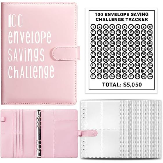 

100 Конвертов Челлендж для Экономии Денег, 2025 A5 Бюджетный Органайзер для Экономии Денег, Книга Челленджей для Экономии и Цифровые Стикеры, Легкий и Веселый Способ Экономить розовый