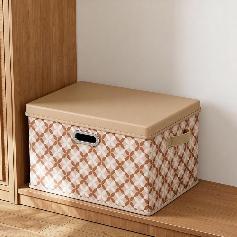 

Handon Foldable Cotton Linen Storage Box with Lid, Coin Pattern