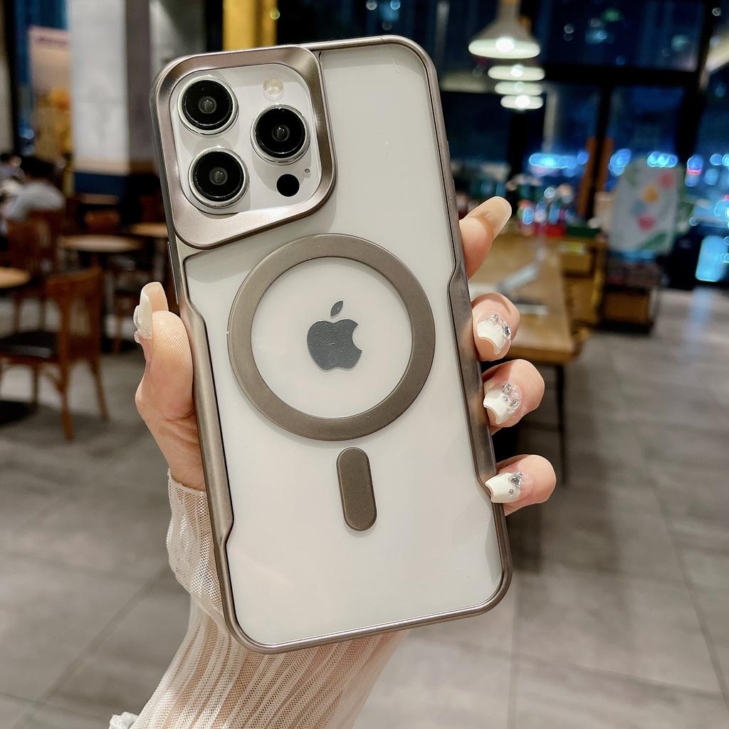 Luxury Magnetic Wireless Charging Clear Armor Case For iPhone 15 Pro 14 Plus 13Pro 12 11 Pro Max Magsafe Matte Plating Bumper Cover