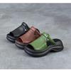 Johnature Genuine Leather Retro Thick Soled Peep Toe Outdoor Slippers Versatile Women's Slip-on Shoes