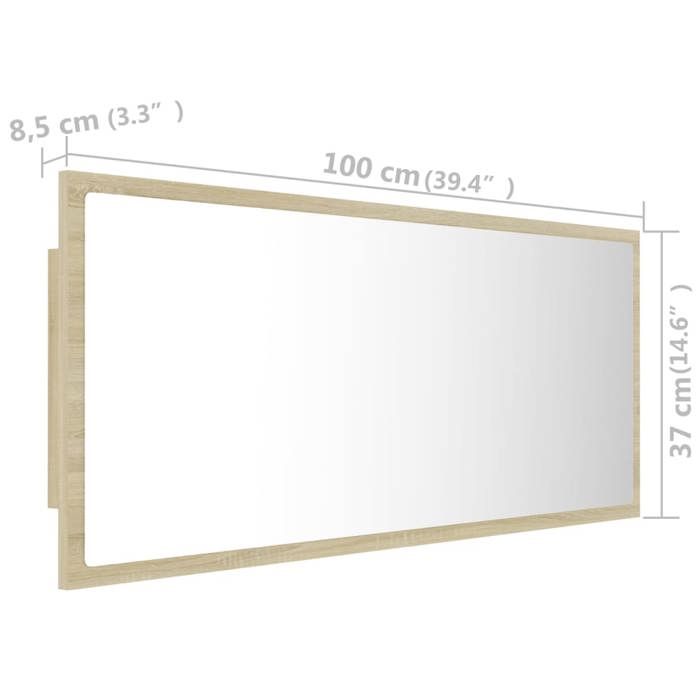 VidaXL Miroir LED de salle de bain Chêne sonoma 100x8,5x37cm Acrylique 804943