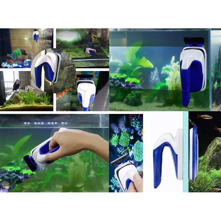 Magnetic Aquarium Fish Tank Cleaner, Fish Tank Magnetic Glass Cleaner, Glass Algae Fish Tank Scrapers Glass Cleaner Floating Brush with Handle