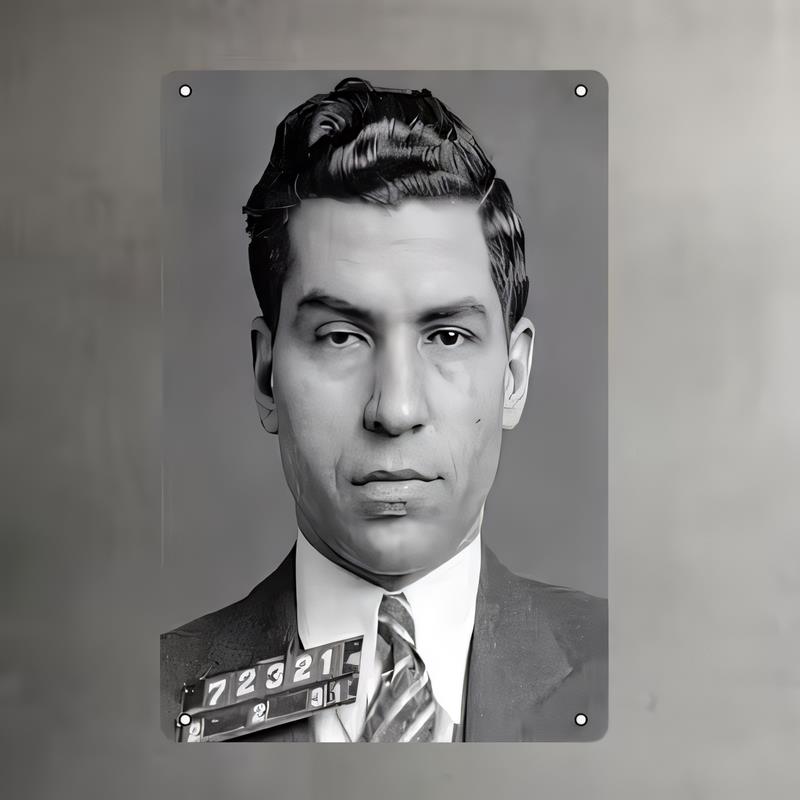 Tin Sign Vintage Black and White Portrait of Detective Man Mugshot Metal Wall Art for Bar Pub Garage Office Home Decor Retro Pos