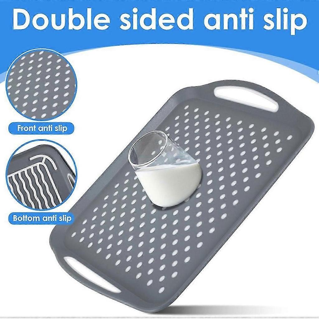 Non Slip Food Serving Tray with Non-Slip Handle Rectangle Gripping Nubs Food Trays Shatterproof Plastic Dinner Trays 3pc