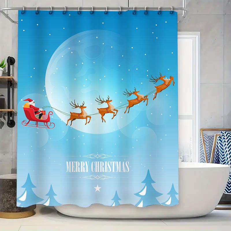 Tu Christmas Shower Curtain Festive Holiday Santa Claus Reindeer Winter Themed Bathroom Decor Xmas Holiday Gift Cozy Home Dcor