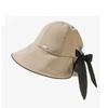 Casual Wide Brim Sun Hat Breathable UV Protection Women Bucket Hat with Bow Ponytail Hole Foldable Summer Beach Hat