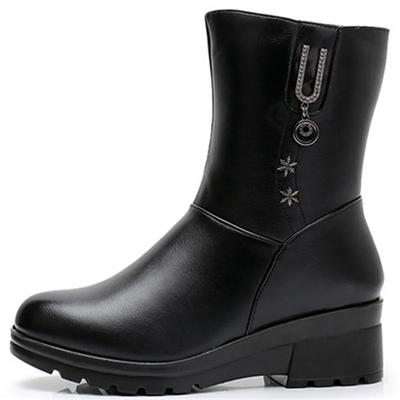 Fashion Women Snow Boots Leather Platform Mid Calf Boots for Women Winter Warm Shoes Zipper Ankle Boots Women's Booties for Women