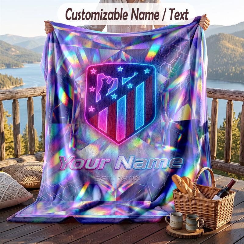 Pătură de flanelă cu imprimeu Atletico Madrid Nume personalizat Text Pătură moale pentru canapea pat