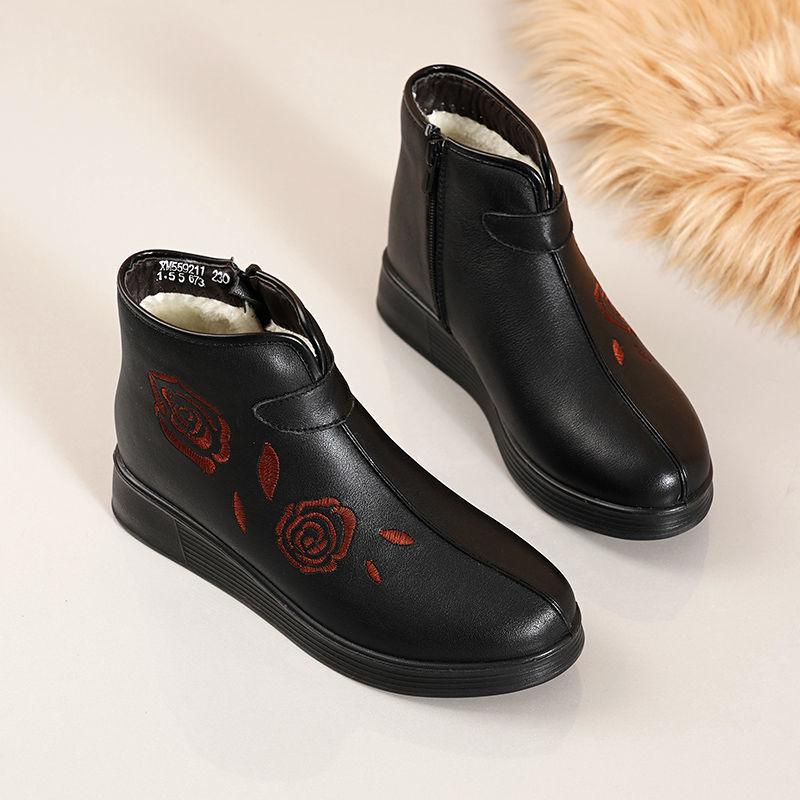 

Зимние полусапожки для мам среднего возраста, женская обувь для пожилых, плоские туфли из ПУ кожи, зимняя обувь 40 чёрный