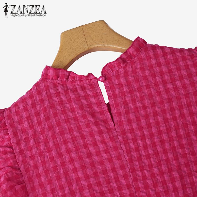 ZANZEA Rochie Tank Femei de Vară cu Gât Rotund, Fără Mâneci, cu Imprimeu Grilă