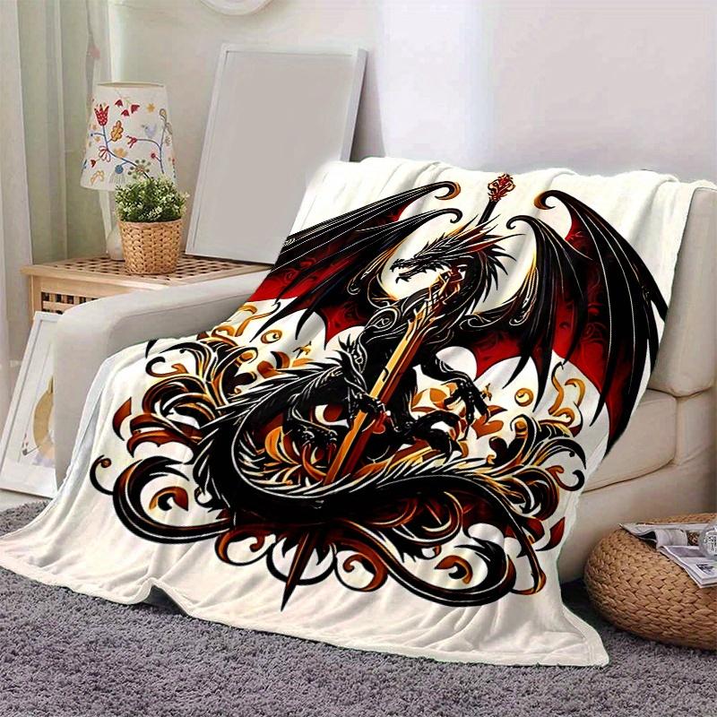 

1pc Black Dragon with Sword Blanket Home Decorative for All Seasons, Living Room, Travel, Camping 80x120cm