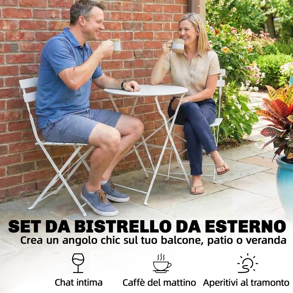 Folding Outdoor Bistro Set with Table and 2 Chairs, White