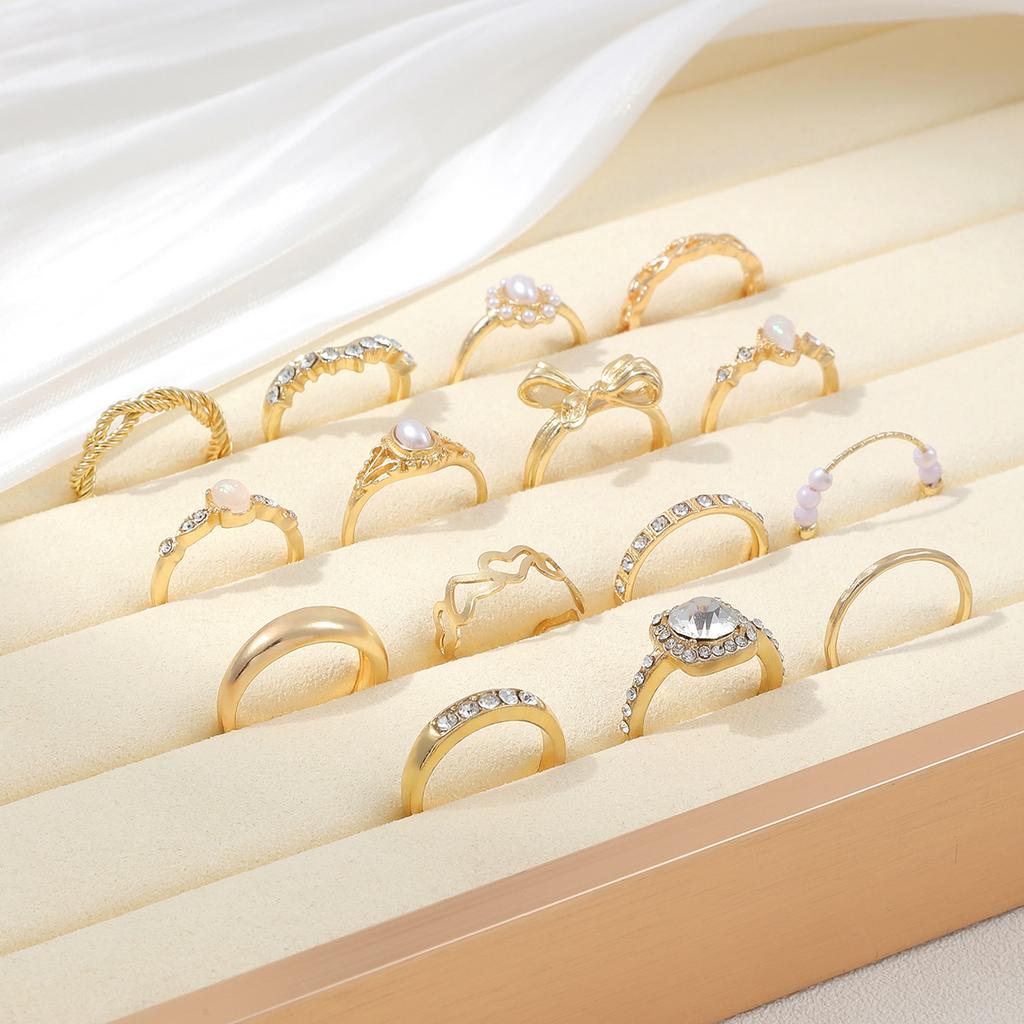 TEMU hot sale new luxury micro-inlaid zircon set ring European and American women's bow set ring set