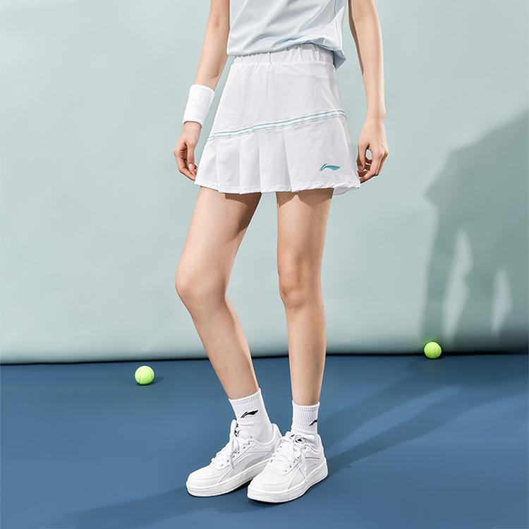 Li-Ning Badminton Series Color Block Mid-Rise Pleated Straight Casual Skirt Women skirts Standard-White ASKU120-2